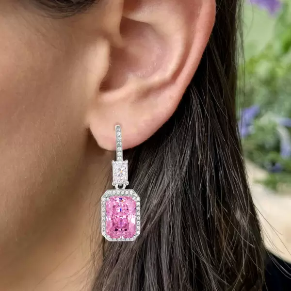 16ctw Radiant Cut Pink Sapphire Classic Drop Earrings