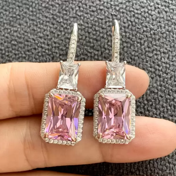 16ctw Radiant Cut Pink Sapphire Classic Drop Earrings