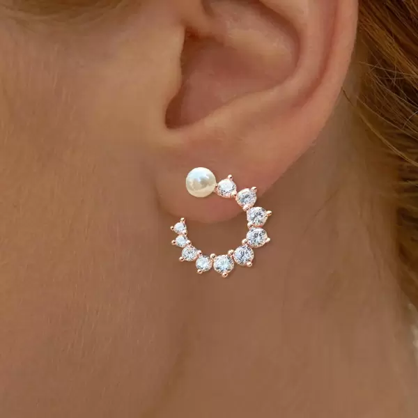 Lab-Created Diamond and Pearl Open Hoop Earrings
