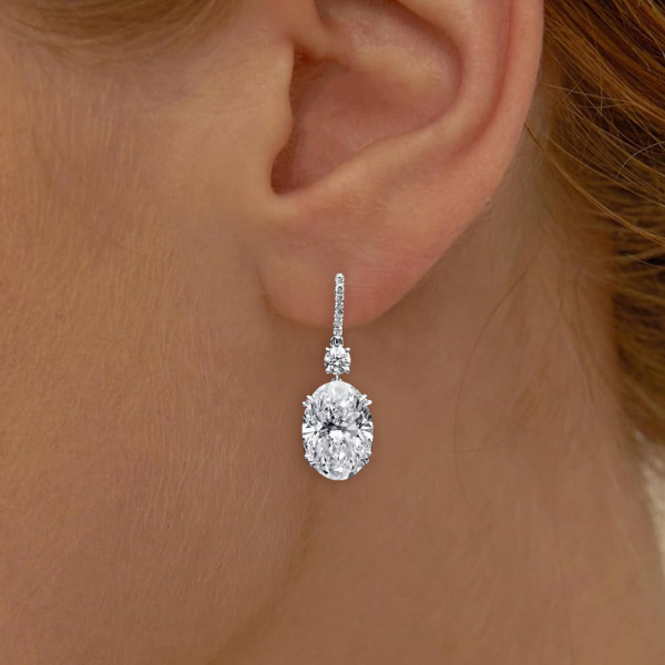 3ctw Oval Cut White Sapphire Drop Earrings
