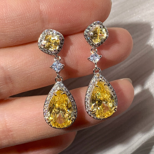 5ct Pear Cut Yellow Sapphire Drop Earrings