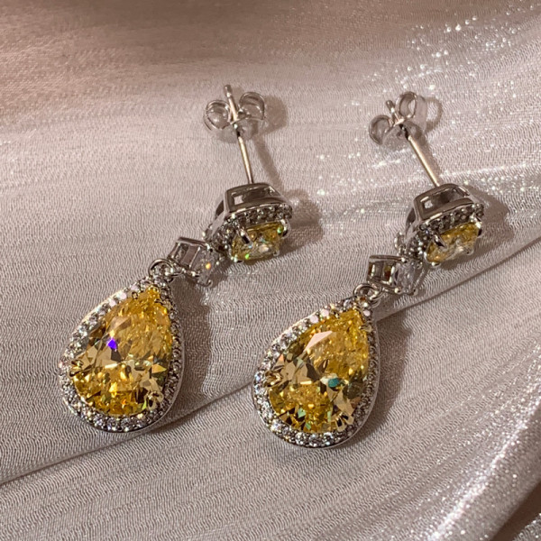 5ct Pear Cut Yellow Sapphire Drop Earrings