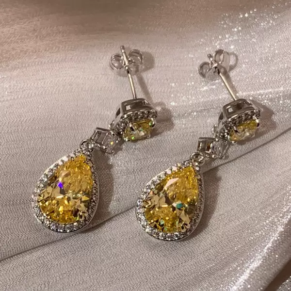 5ct Pear Cut Yellow Sapphire Drop Earrings