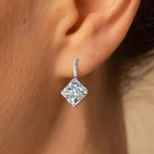 5ct Cushion Cut White Sapphire Drop Earrings