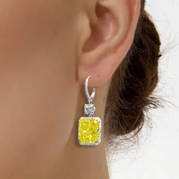 7ctw Radiant Cut Yellow Sapphire Drop Earrings