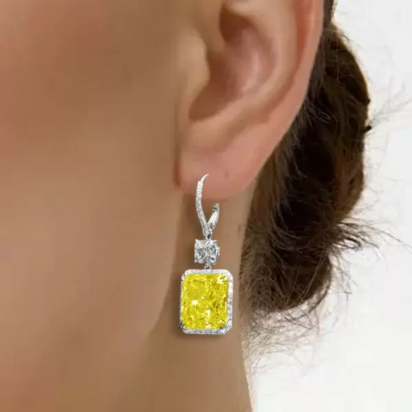 7ctw Radiant Cut Yellow Sapphire Drop Earrings