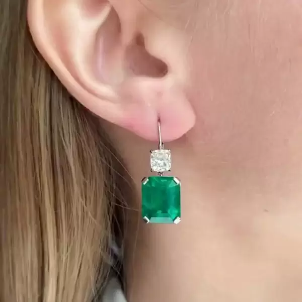 12.5ctw Emerald Cut Green Sapphire Drop Earrings