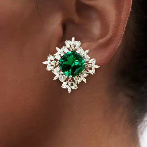 11.5ctw Cushion Cut Emerald Stud Earrings