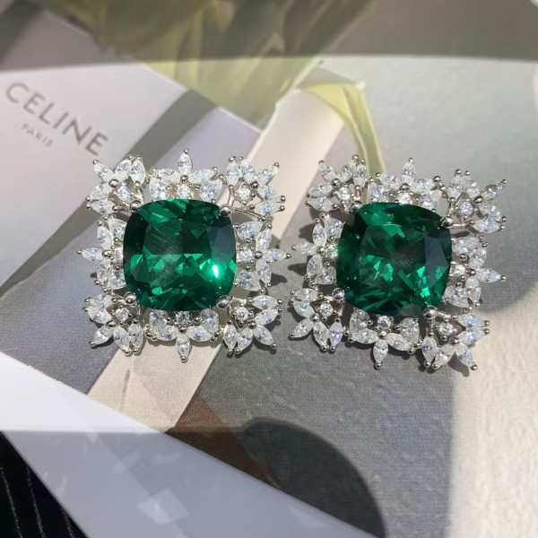 11.5ctw Cushion Cut Emerald Stud Earrings
