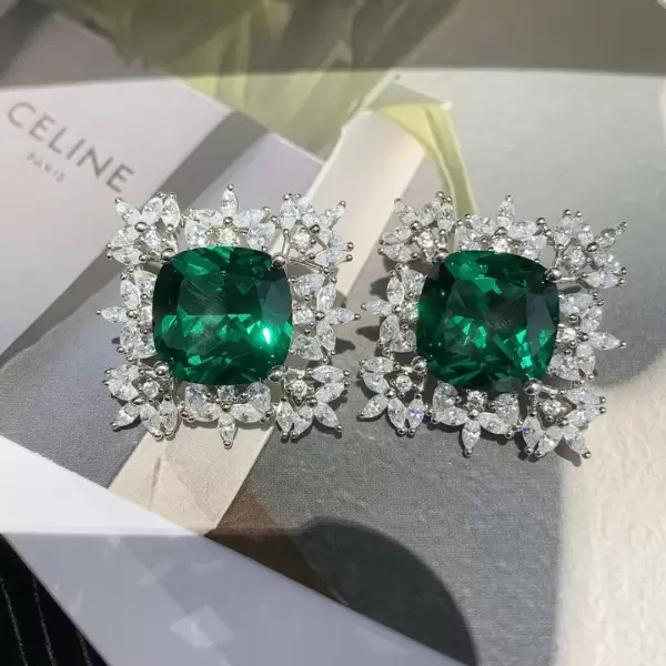 11.5ctw Cushion Cut Emerald Stud Earrings