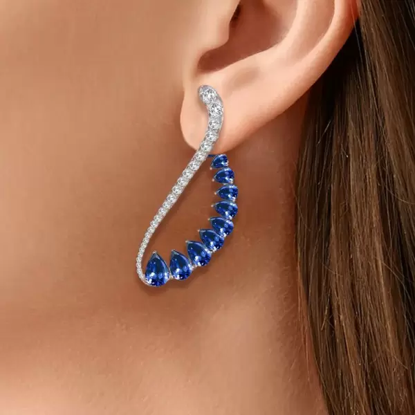 7.95ct Pear Cut Blue Sapphire Cuff Earrings