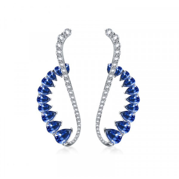 7.95ct Pear Cut Blue Sapphire Cuff Earrings