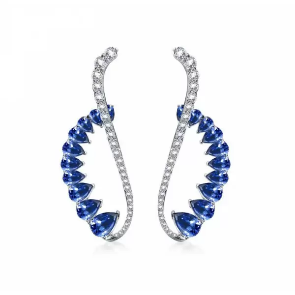 7.95ct Pear Cut Blue Sapphire Cuff Earrings