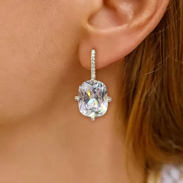 7ctw Cushion Cut White Sapphire Drop Earrings