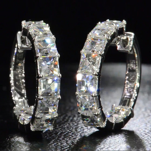 9ctw Asscher Cut White Sapphire Hoop Earrings