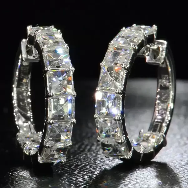 9ctw Asscher Cut White Sapphire Hoop Earrings