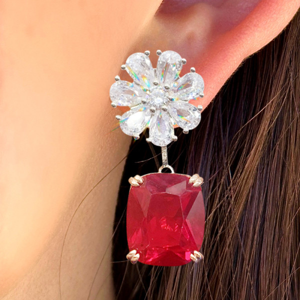 7.5ct Cushion Cut Ruby Drop Earrings for Women
