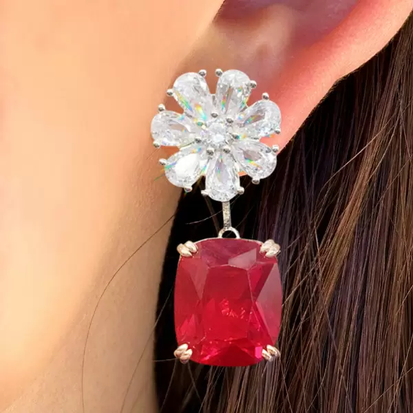 7.5ct Cushion Cut Ruby Drop Earrings for Women