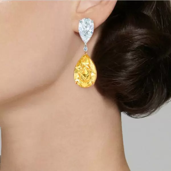 15ctw Pear Cut Yellow Sapphire Drop Earrings