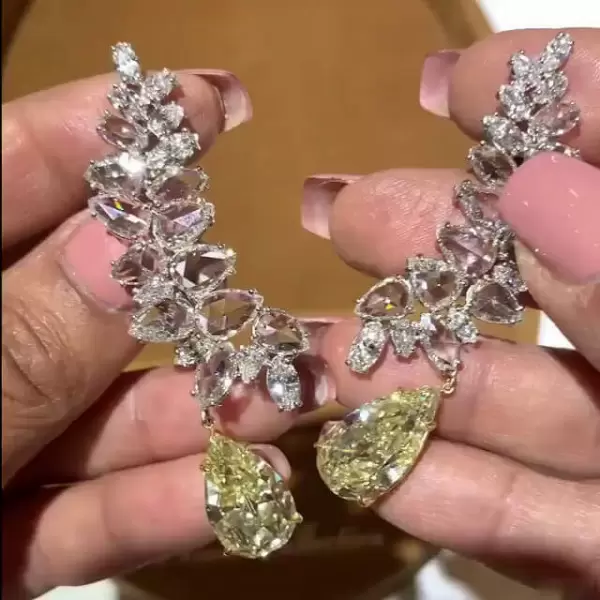 14ct Detachable Pear Cut Yellow Sapphire Earrings