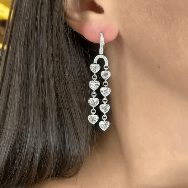 Heart Shape White Sapphire Wedding Hoop Drop Earrings