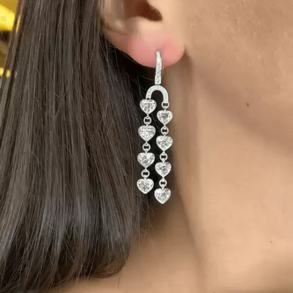 Heart Shape White Sapphire Wedding Hoop Drop Earrings