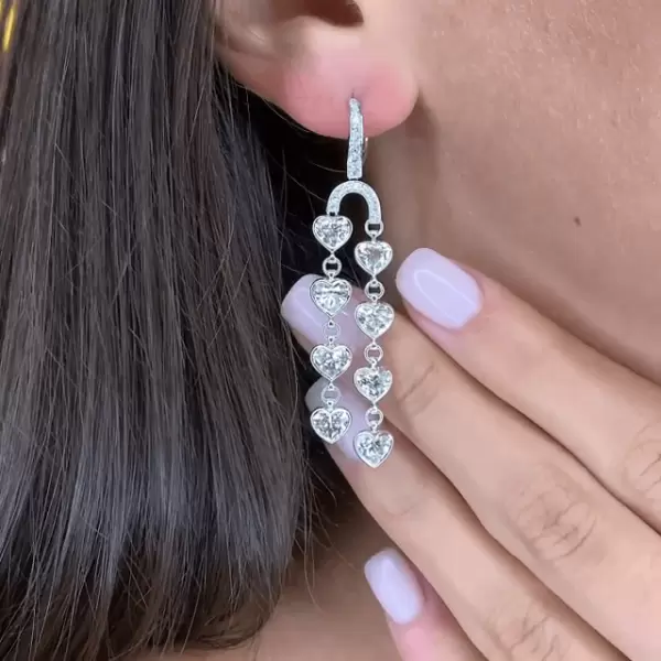 Heart Shape White Sapphire Wedding Hoop Drop Earrings