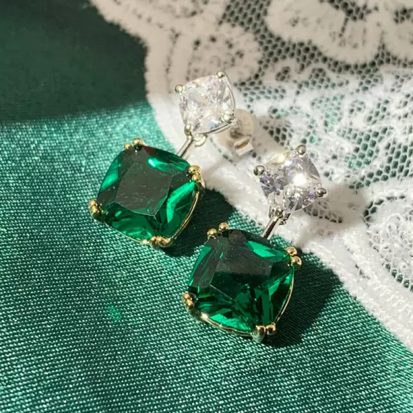 13.6ctw Cushion Cut Emerald Drop Earrings