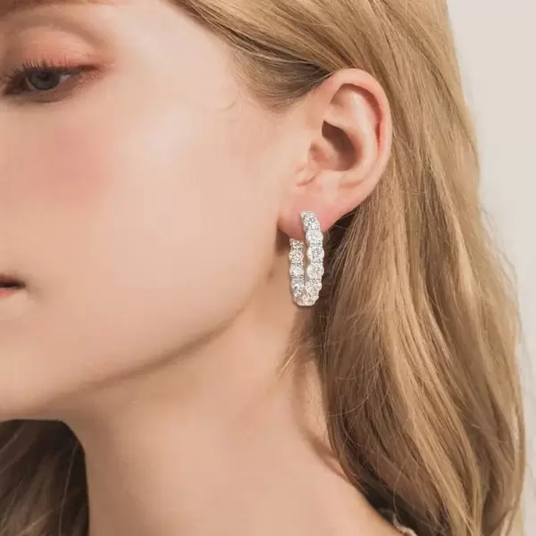 6ct Round Cut White Sapphire Hoop Earrings in Sterling Silver