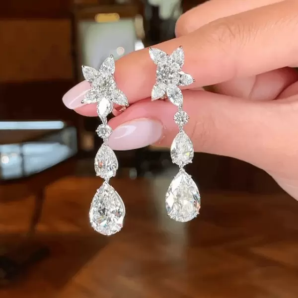 Pear Cut White Sapphire Drop Earrings