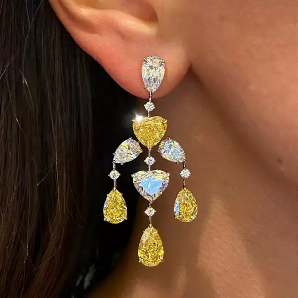 Yellow & White Sapphire Chandelier Statement Earrings