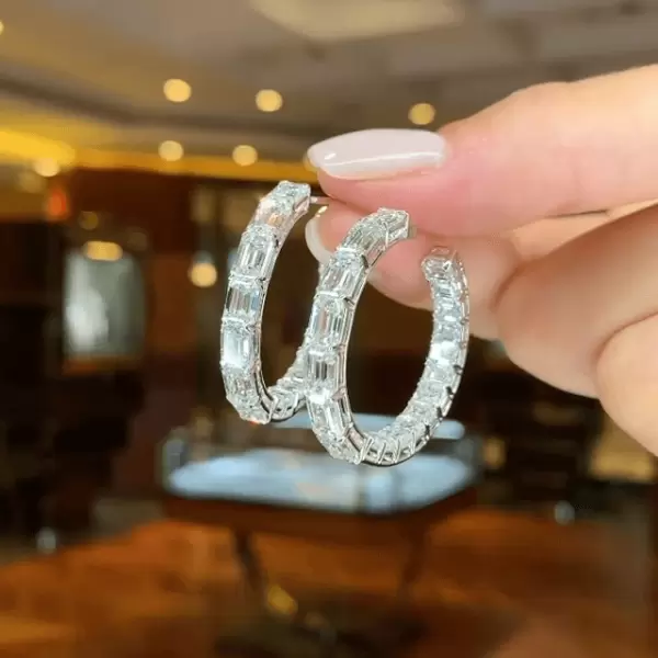 13.22ct Emerald Cut White Sapphire Hoop Earrings