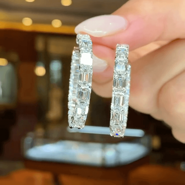 13.22ct Emerald Cut White Sapphire Hoop Earrings SayaBling