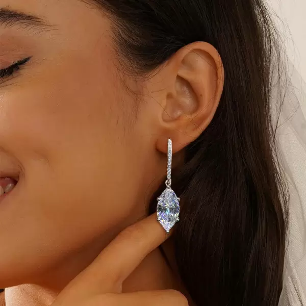 7.6ctw Marquise Cut White Sapphire Drop Earrings