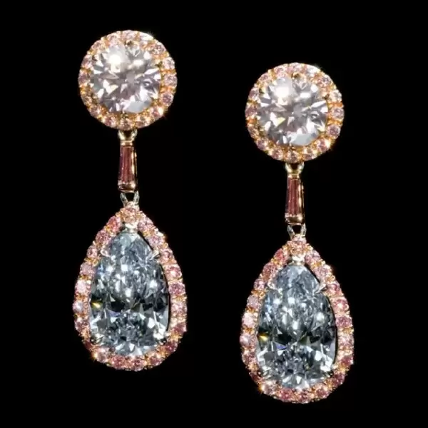 7ctw Pink Halo Blue Sapphire Earrings in Rose Gold