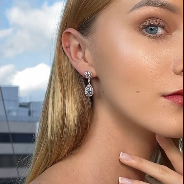 7ctw Pink Halo Blue Sapphire Earrings in Rose Gold