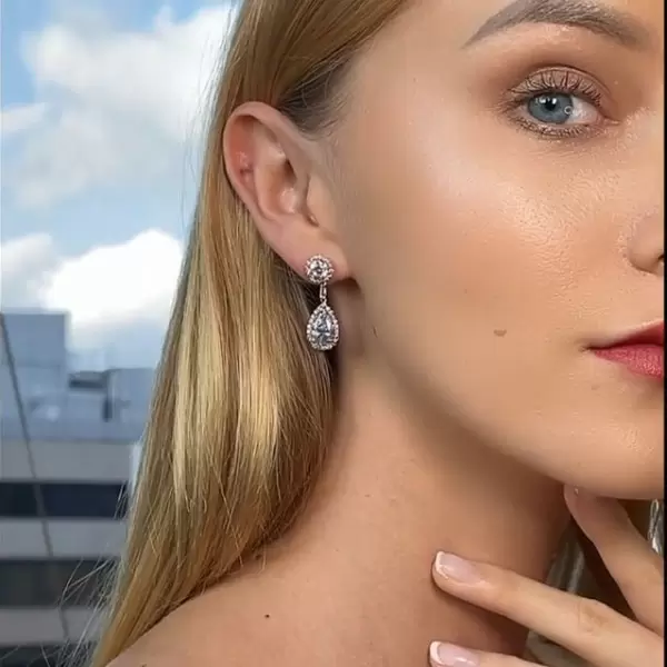 7ctw Pink Halo Blue Sapphire Earrings in Rose Gold