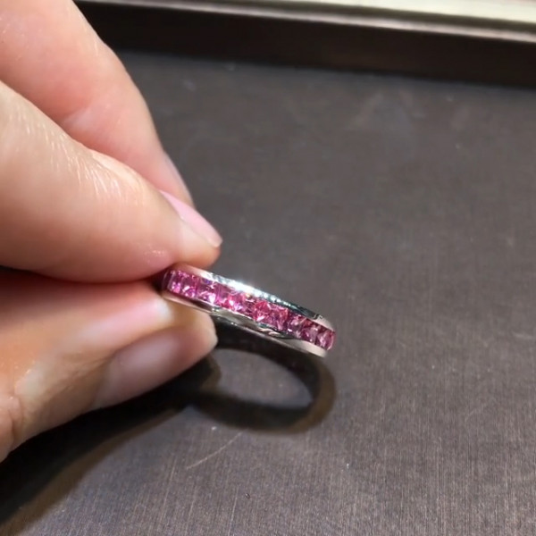 Sweet Pink Princess Cut Eternity Band Ring