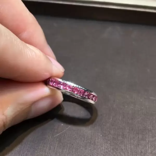 Sweet Pink Princess Cut Eternity Band Ring