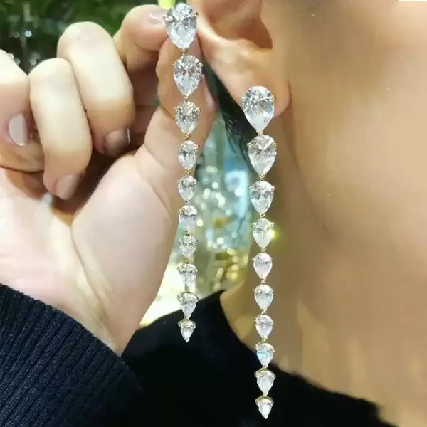 5.75ct Pear Cut White Sapphire Drop Earrings