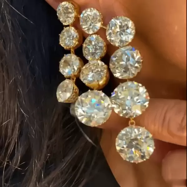 11.5 Round Cut White Sapphire Drop Earrings in Gold