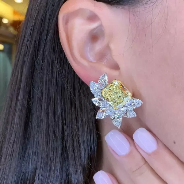 Radiant Cut Yellow Sapphire Cluster Stud Earrings