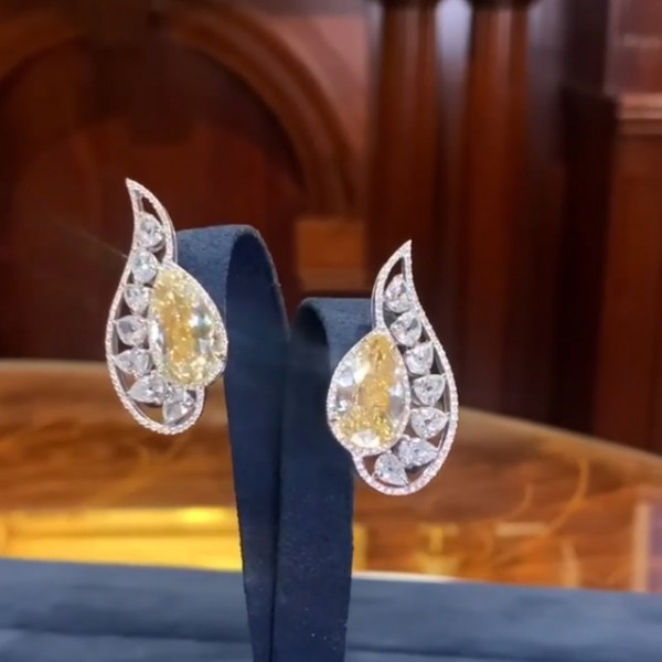 Vintage Yellow Sapphire Wings Stud Earrings