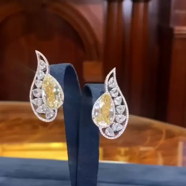 Vintage Yellow Sapphire Wings Stud Earrings