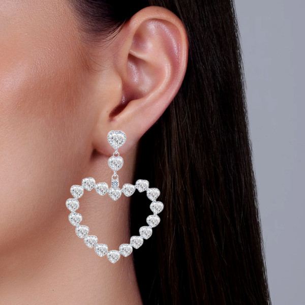 Heart Cut White Sapphire Drop Earrings