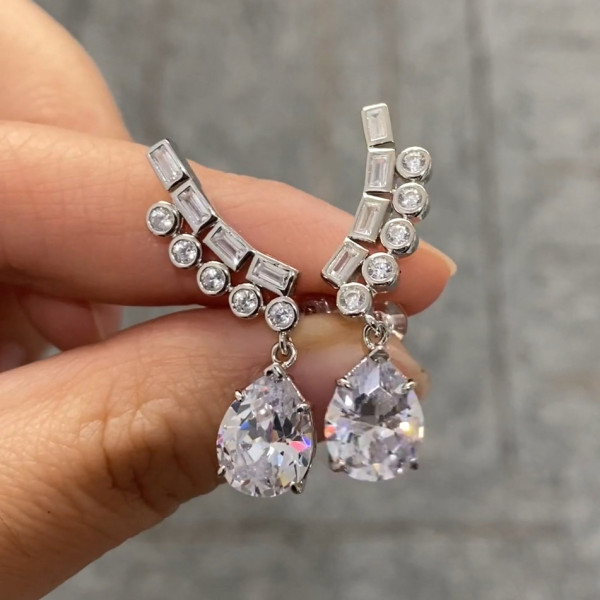 Pear Cut White Sapphire Drop Earrings