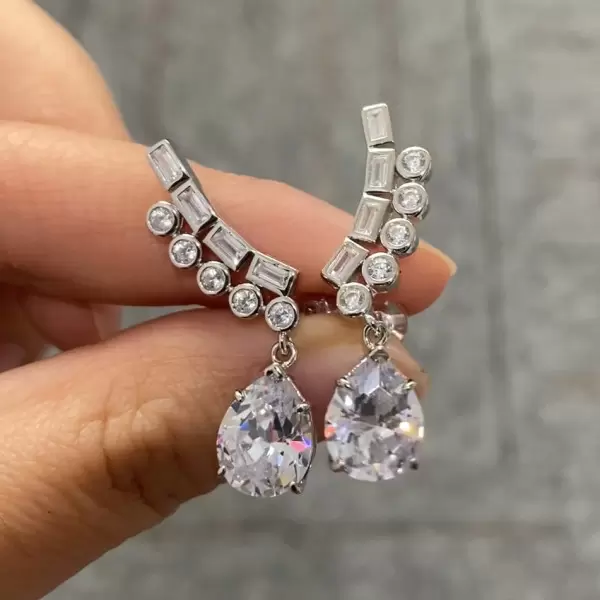 Pear Cut White Sapphire Drop Earrings