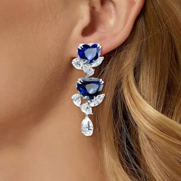 Blue and White White Sapphire Drop Earrings