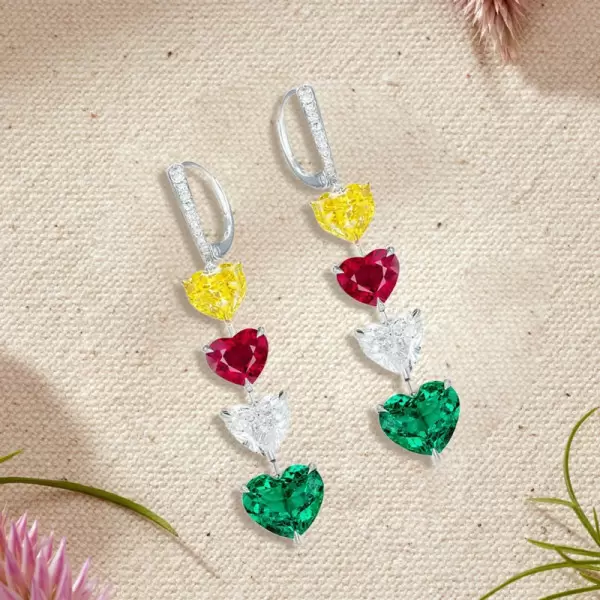46mm Length Heart Cut Multi-Color Sapphire Drop Earrings