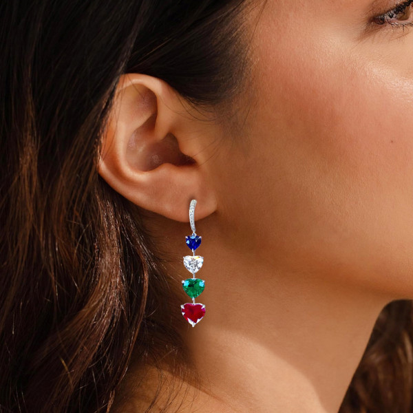 11.53ct Heart Cut Multi-Color Sapphire Drop Earrings
